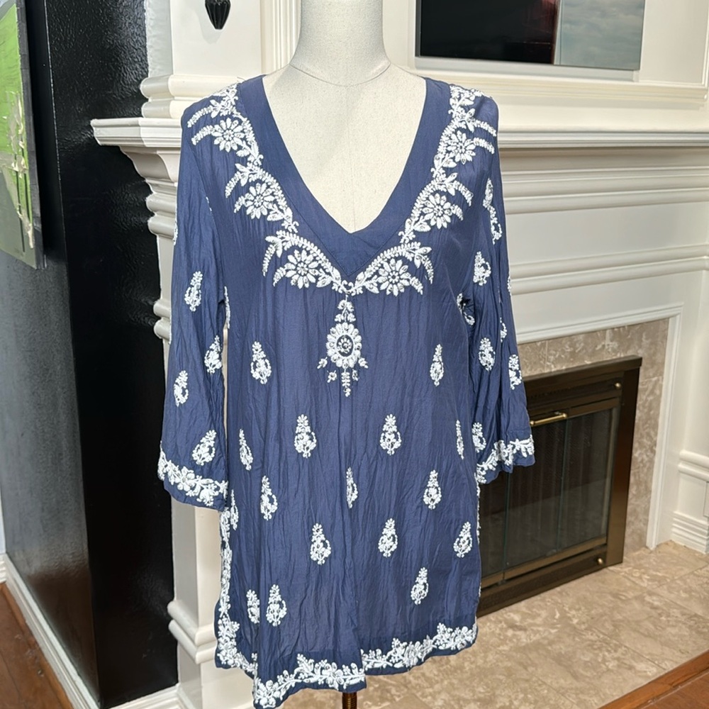 Saffire blue embroidered and sequin tunic